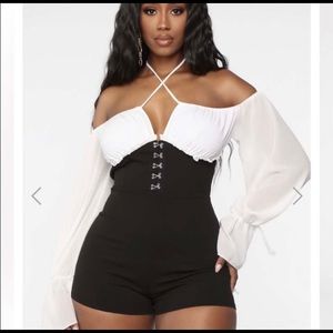 Hooking You Up Romper - White/Black Fashion Nova